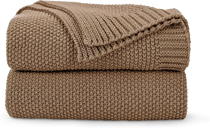 CozeCube Caramel Brown Throw Blanket for Couch, Soft Cozy Cable Knit Throw for Bed Sofa Living Ro... | Amazon (US)