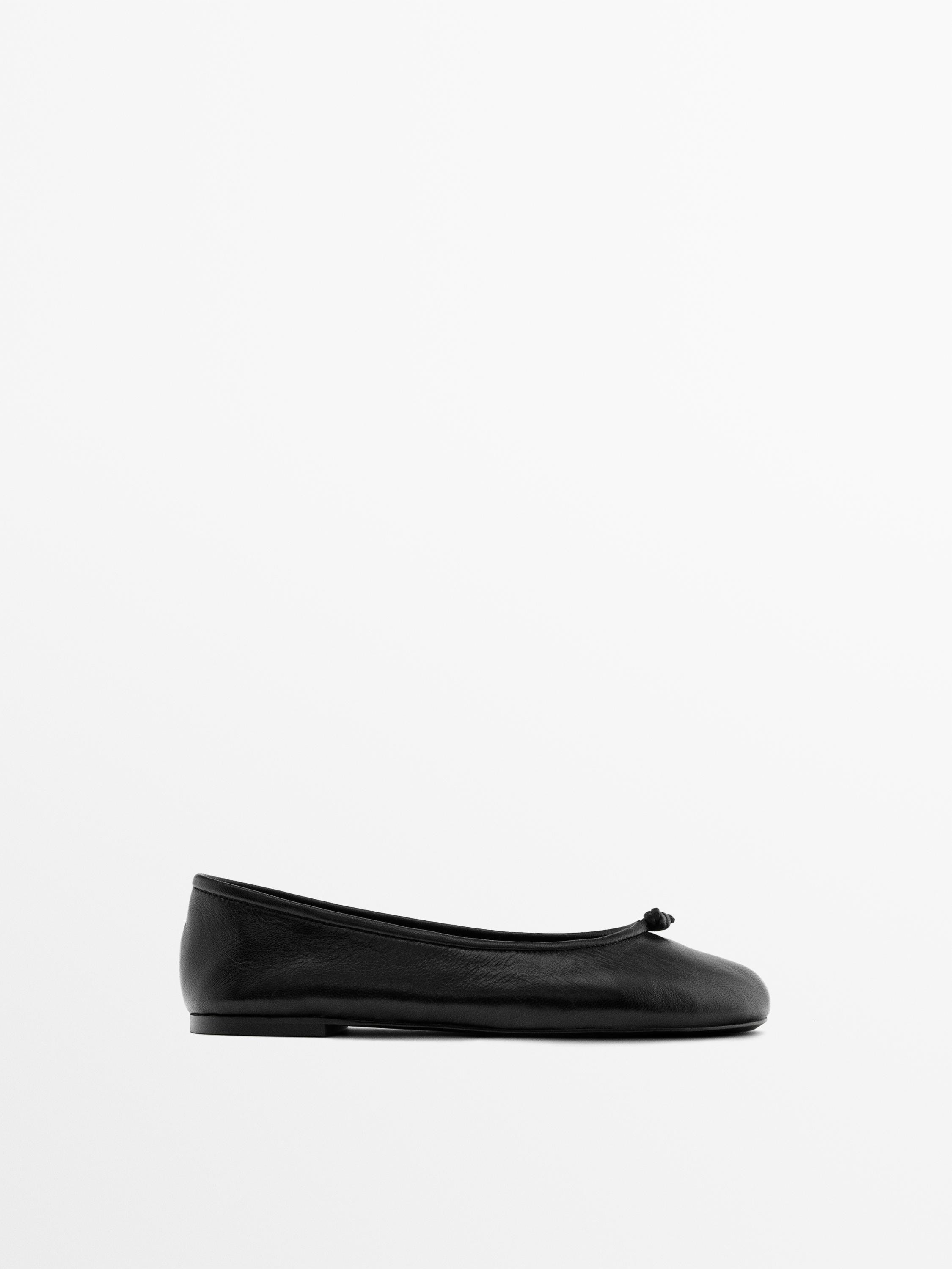 Leather ballet flats with knot | Massimo Dutti UK