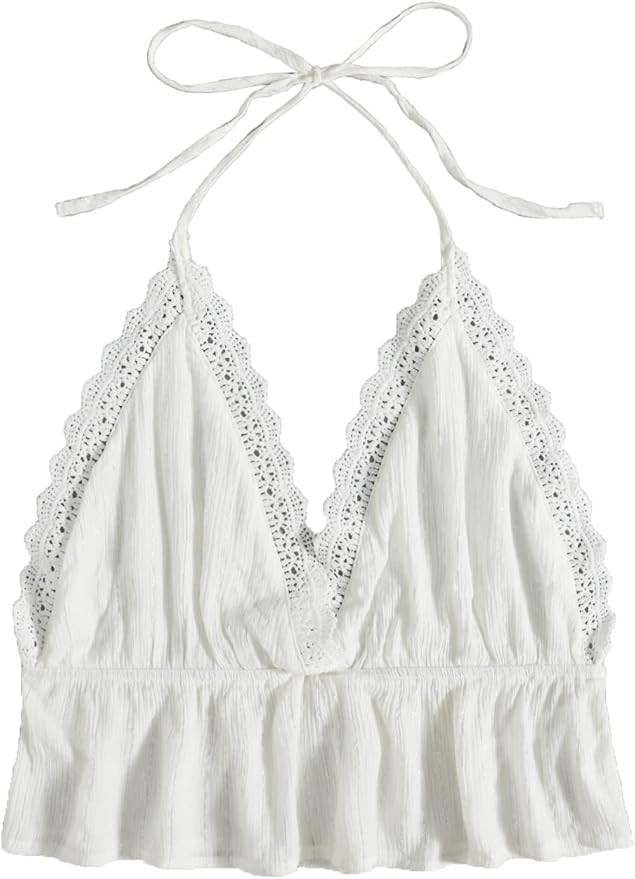 SweatyRocks Women's Deep V Neck Halter Crop Cami Top Sleeveless Vest | Amazon (US)