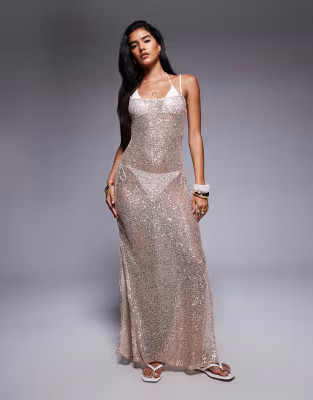 South Beach sequin maxi beach dress in gold | ASOS (Global)