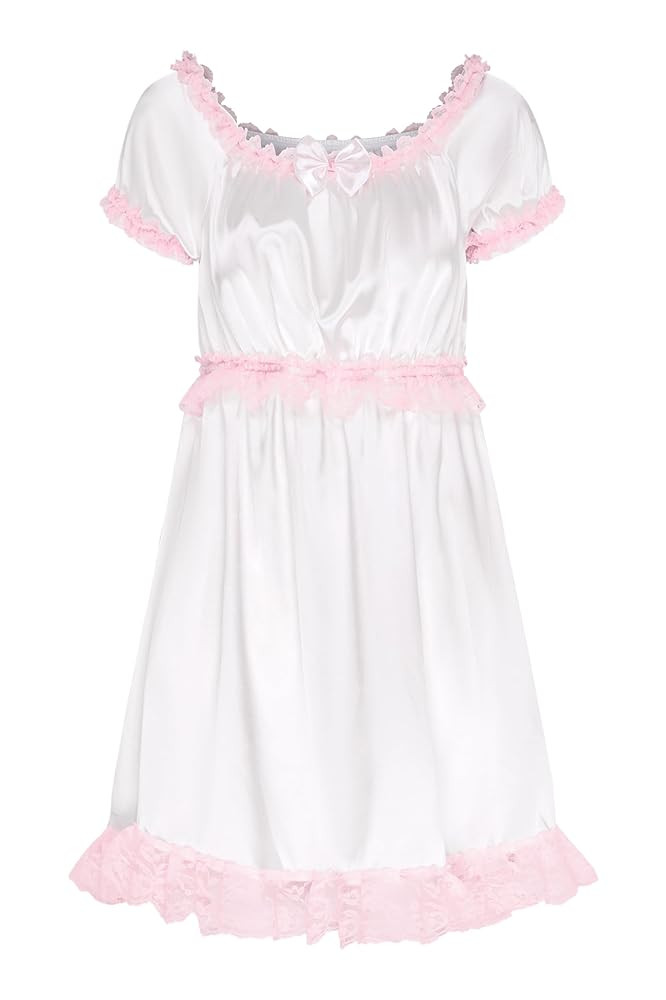 Satini Lingerie Satin Sissy Babydoll Ruffles Frilly Lace Slip Nightwear Dress | Amazon (US)