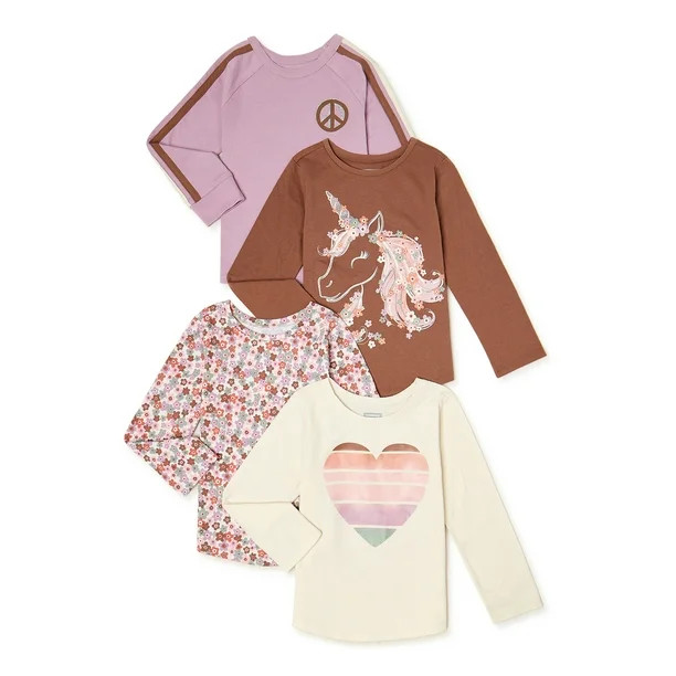 Garanimals Baby Girl & Toddler Girl Graphic Long Sleeve T-Shirt Multipack, 4-Pack, Sizes 12M-5T -... | Walmart (US)
