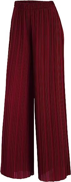 Lock and Love Women's Ankle/Maxi Pleated Wide Leg Palazzo Pants with Drawstring/Elastic Band | Amazon (US)