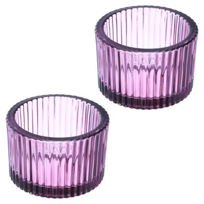 Unique Bargains Glass Table Centerpiece Decor Tea Light Candle Holders 2 Pcs 2.17" Purple | Target