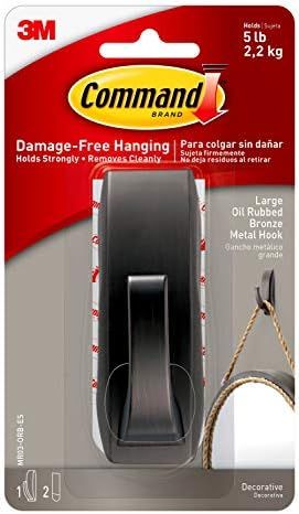 Command Large Modern Reflections Metal Hook, Oil Rubbed Bronze, 1-Hook, 2-Strips, Decorate Damage-Fr | Amazon (US)