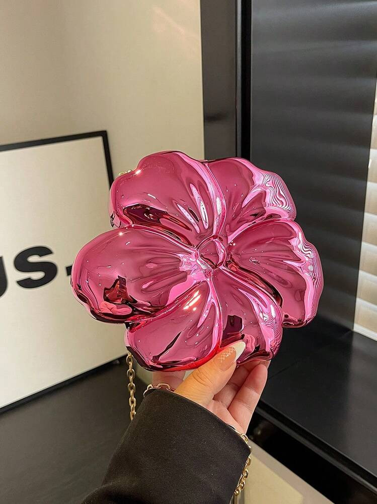 Luxury Shiny ABS Material Flower Shaped Mini Clutch Handbag Buckle Metal Bead Chain Shoulder Bag Women Party Charming Gift, Suitable For Dating, Shopping, Going Out, Commuting, Daily Matching, Fashion Niche Design, Women Bag | SHEIN