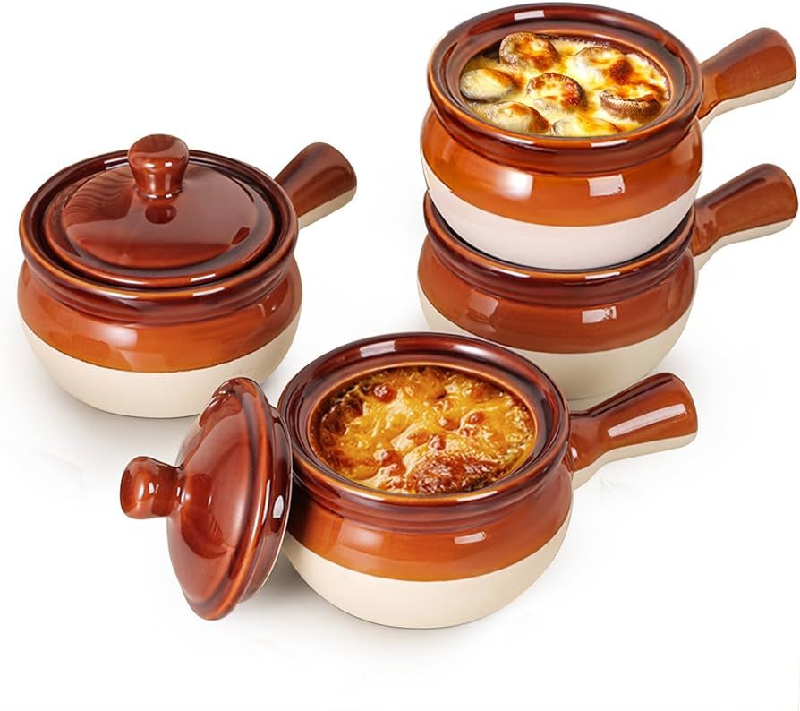 LIFVER 18 OZ French Onion Soup Bowls & Crocks Set of 4 - Ceramic Bowls with Handle and Lid for fo... | Amazon (US)