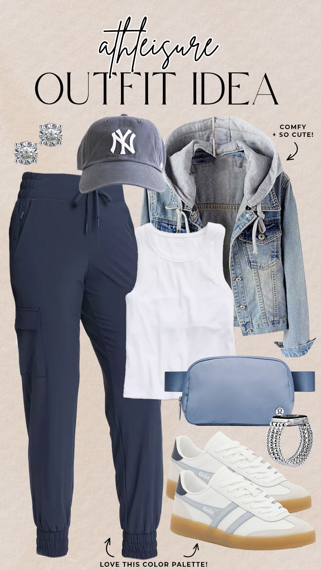 Comfy cute athleisure look! 

#athleisure

Blue gray athleisure. Slate colored joggers. Lululemon new belt bag. Navy blue trendy sneakers. Amazon fashion. Hooded denim jacket. Summer to fall active outfit  

#LTKSeasonal #LTKStyleTip #LTKActive