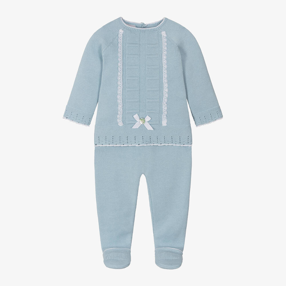 Blue Cotton Knit 2 Piece Babygrow | Childrensalon
