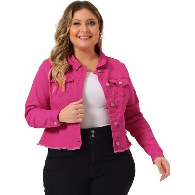 Women's Plus Size Classic Denim Long Sleeve with Pockets Fashion Jean Jackets - Agnes Orinda 4X Hot Pink | Target
