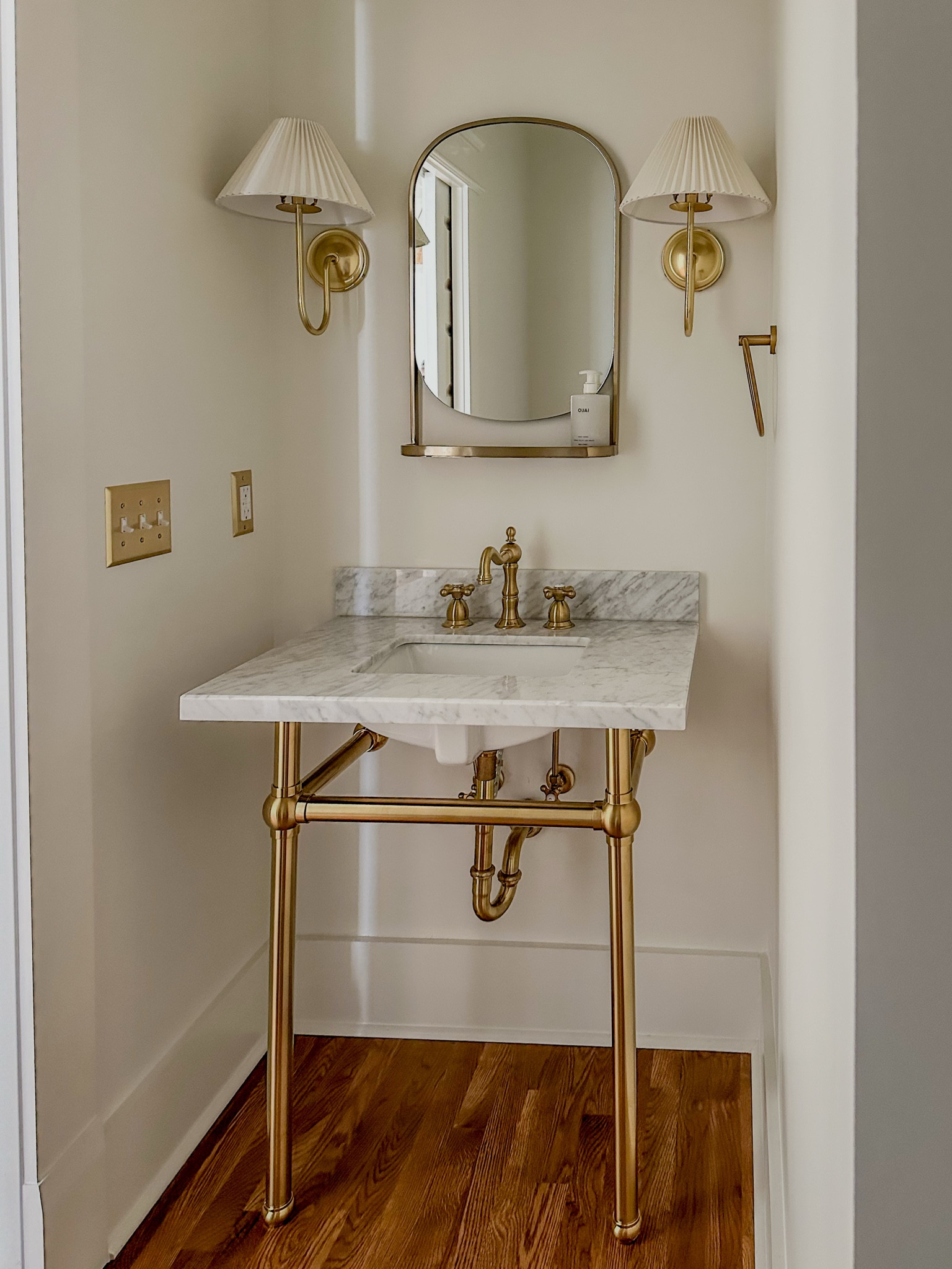 In-progress powder room finishes + selections for my client’s historic home addition in East Nashville 😍 Wayfair vanity + faucet paired with Rejuvenation vanity lighting. Love me some brass plumbing fixtures. #bathroomdesign

#LTKSaleAlert #LTKCyberWeek #LTKHome