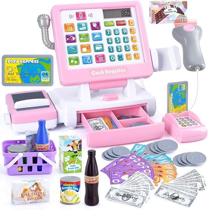PLAY Kids Cash Register Toy - Pretend Play Calculator Register Toys with Microphone/Conveyors/Pla... | Amazon (US)