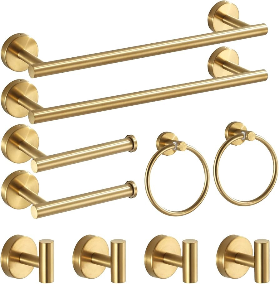 Hinmood Bathroom Hardware Set Gold Brushed, Gold Towel Bar Set 10PCS Stainless Steel 16'' Towel B... | Amazon (US)
