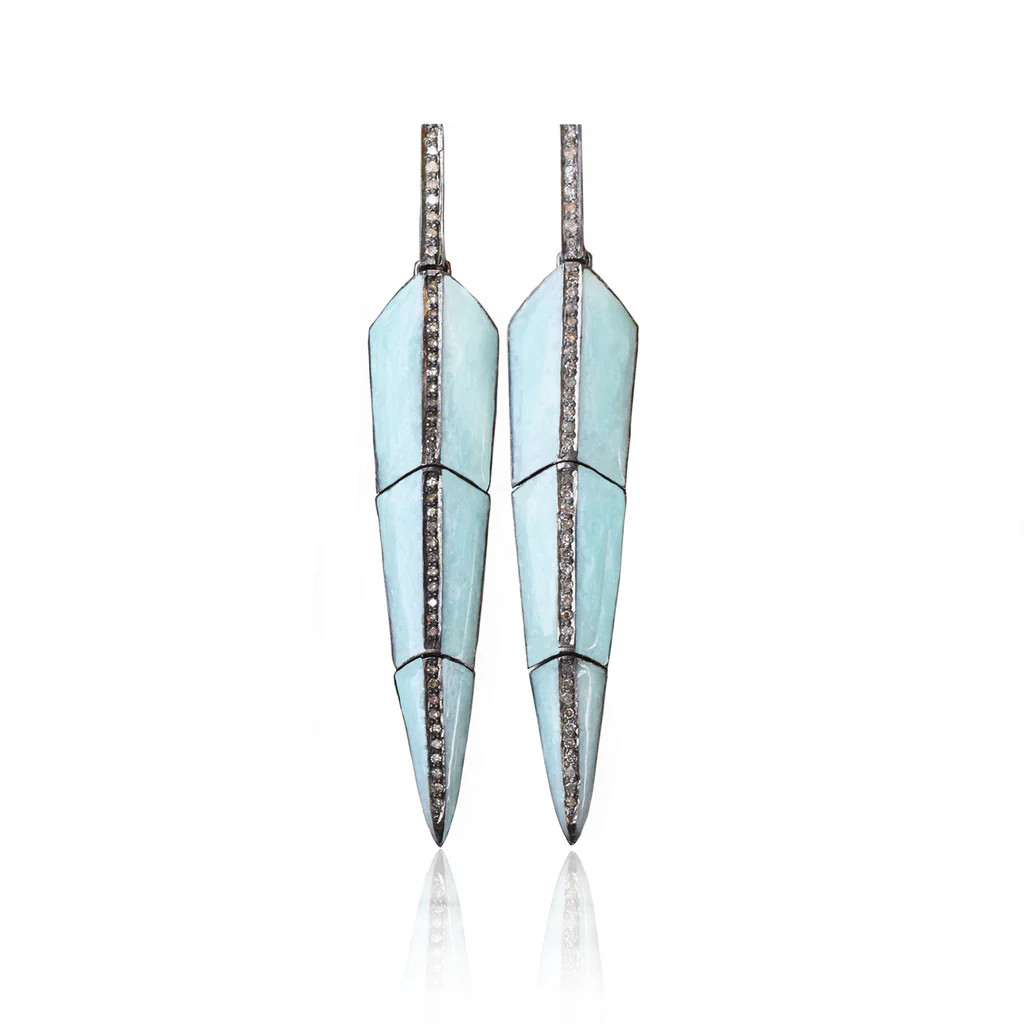 Pearl Turquoise Enamel Feather Earrings | S. Carter Designs