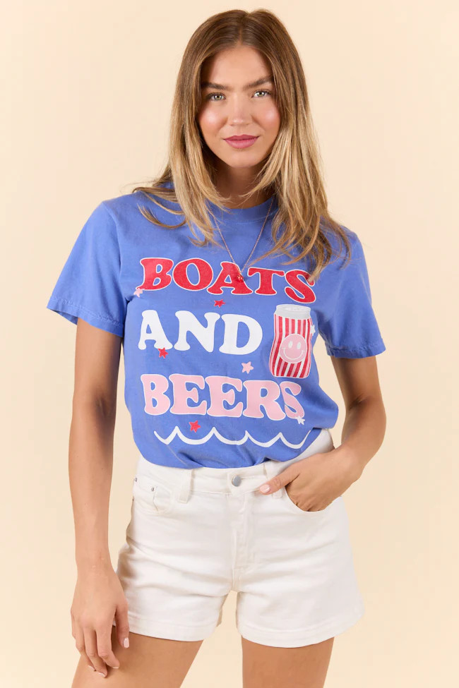 Boats And Beers Blue Graphic Tee | Pink Lily