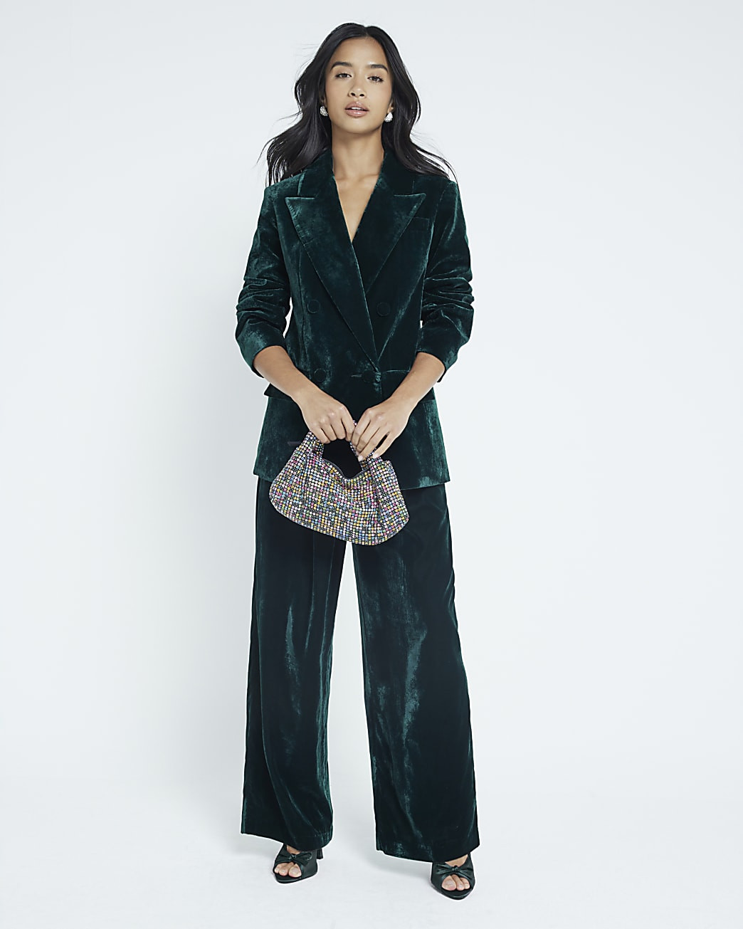 Petite Green Velvet Blazer Jacket | River Island UK & IE