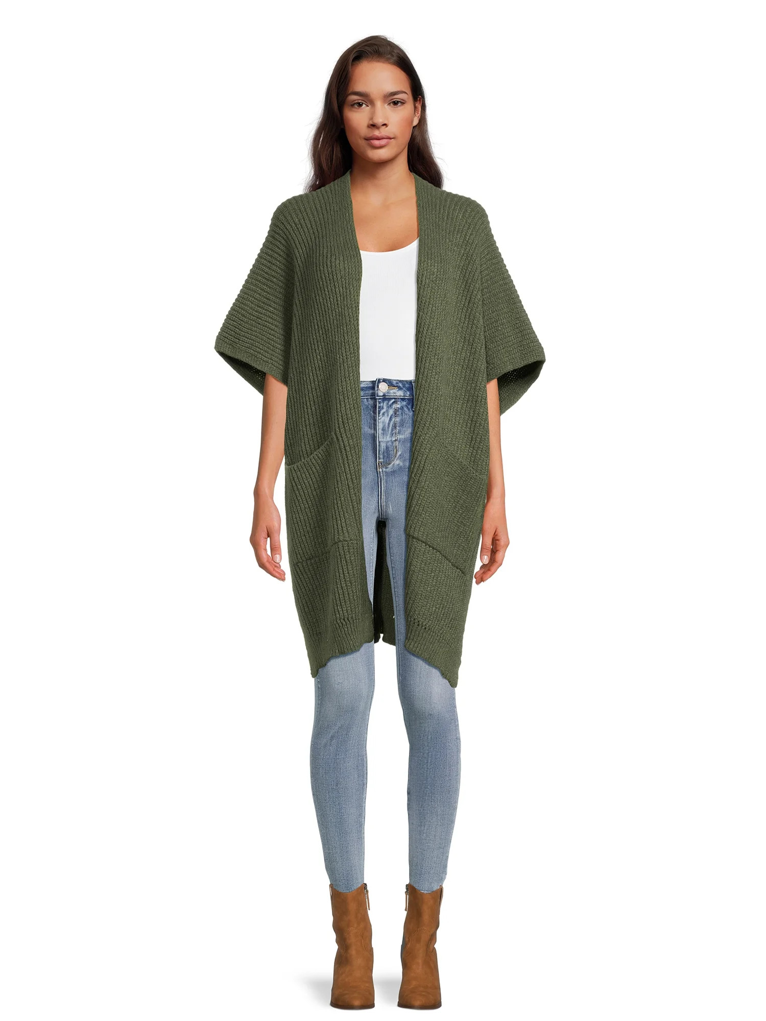Time and Tru Women's Ribbed Sweater Cape with Pockets, Sea Turtle - Walmart.com | Walmart (US)