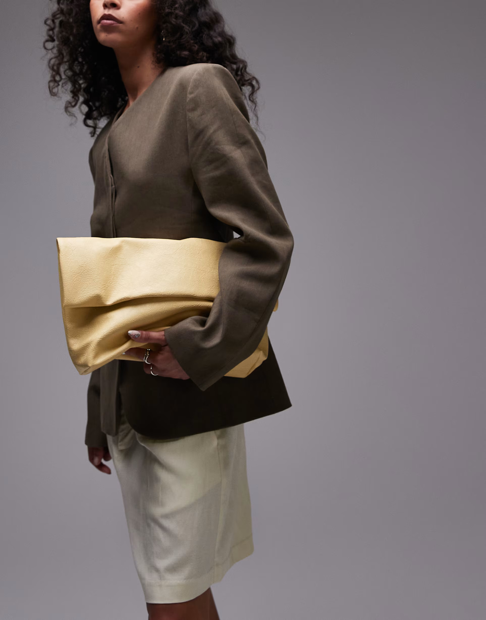 Topshop Georgia folded clutch grab bag in buttermilk yellow | ASOS | ASOS (Global)