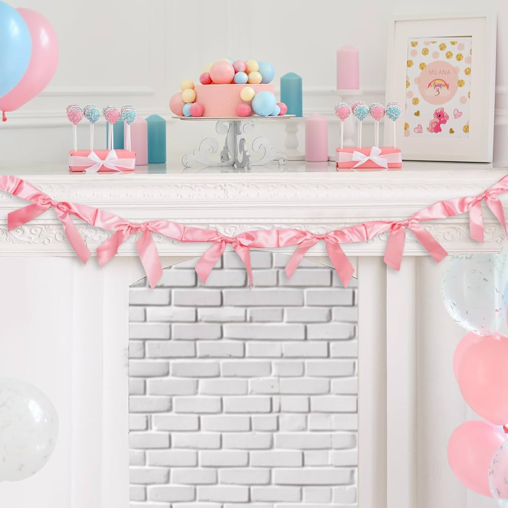 Pink Bow Garland Banner, Pink Bow Party Decorations 5.6ft Satin Ribbon Bows Hanging Banner with 1... | Amazon (US)