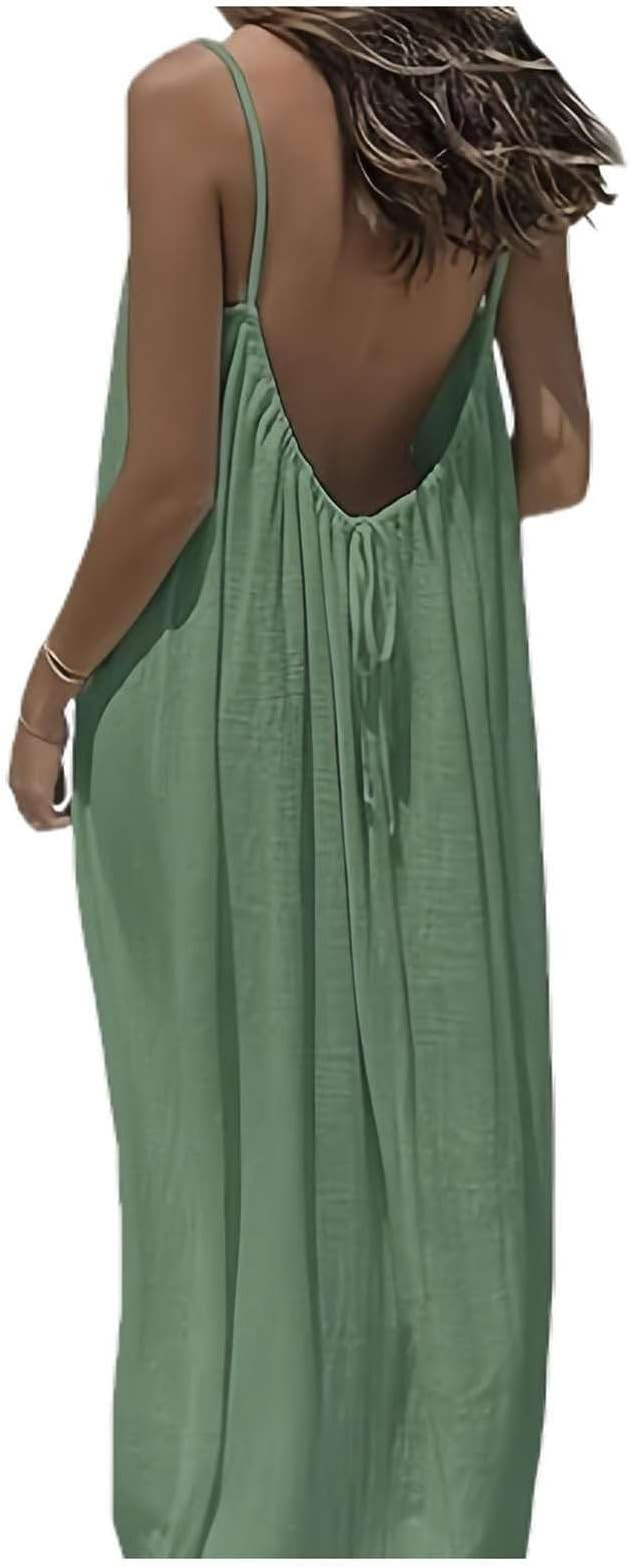 Maxikleid Damen rückenfrei Sommer leicht Spaghettiträger ärmelloses fließendes Kleid Strand U... | Amazon (DE)