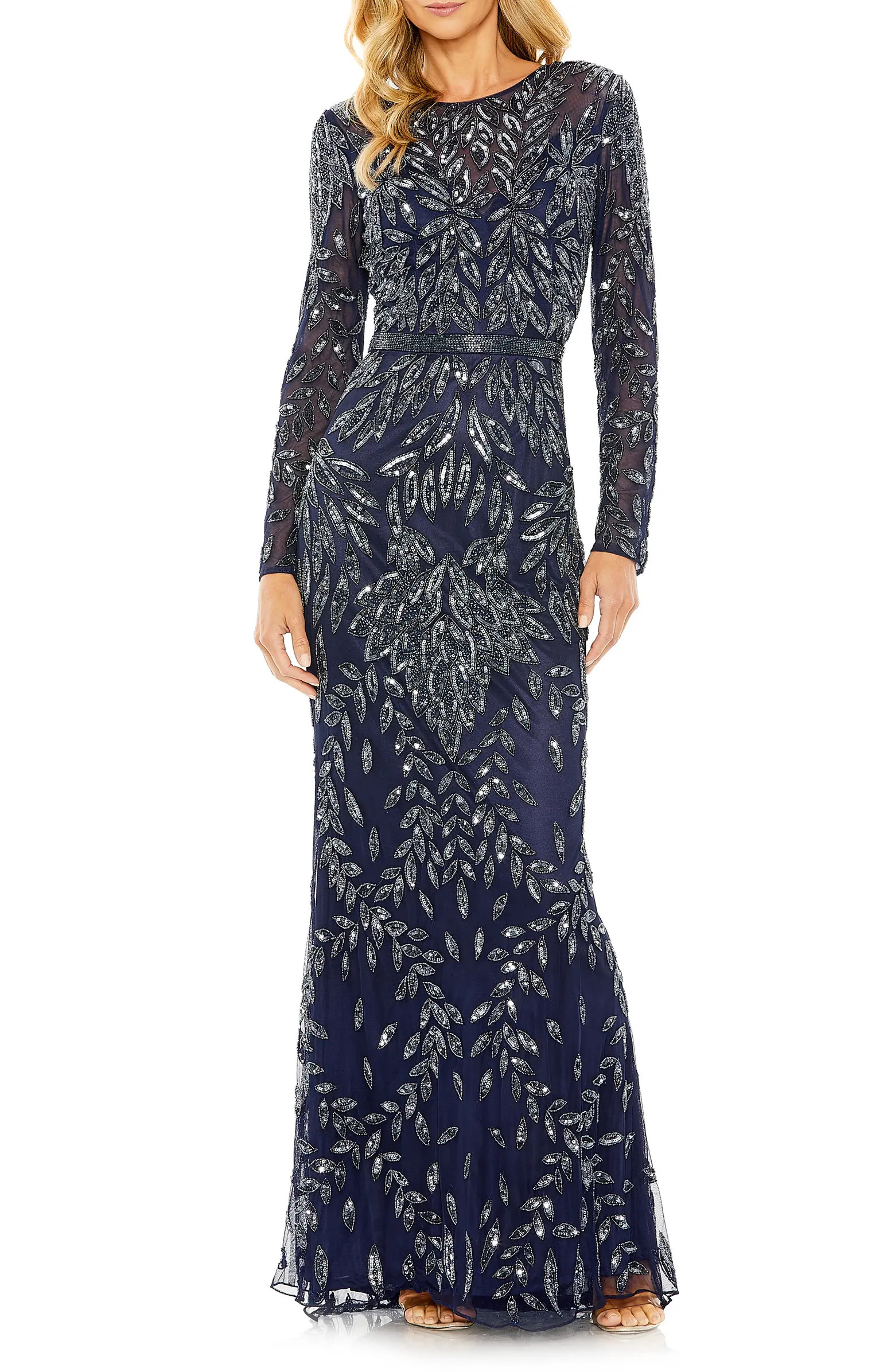 Sequin Overlay Long Sleeve Gown | Nordstrom