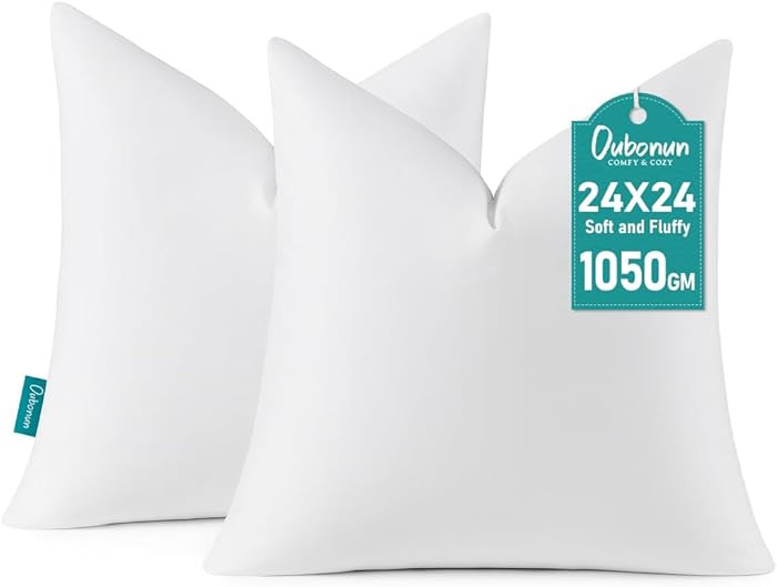 Oubonun 24 x 24 Down Feather Throw Pillow Inserts - Fluffy and Plush Odor-Free Fill - 100% Breath... | Amazon (US)