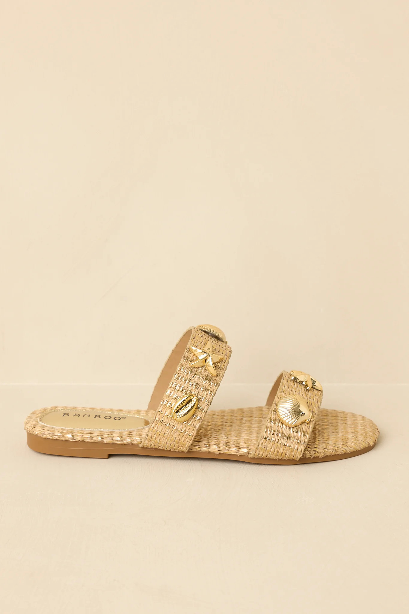 Stay by the Sea Gold Raffia Slip-On Sandals | Red Dress