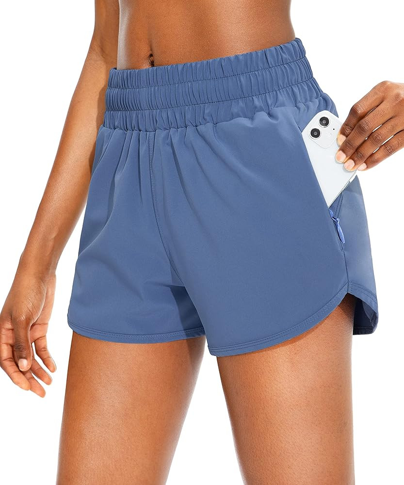 SANTINY Women's Running Shorts with Zip Pockets High Waisted Athletic Workout Gym Shorts for Wome... | Amazon (US)