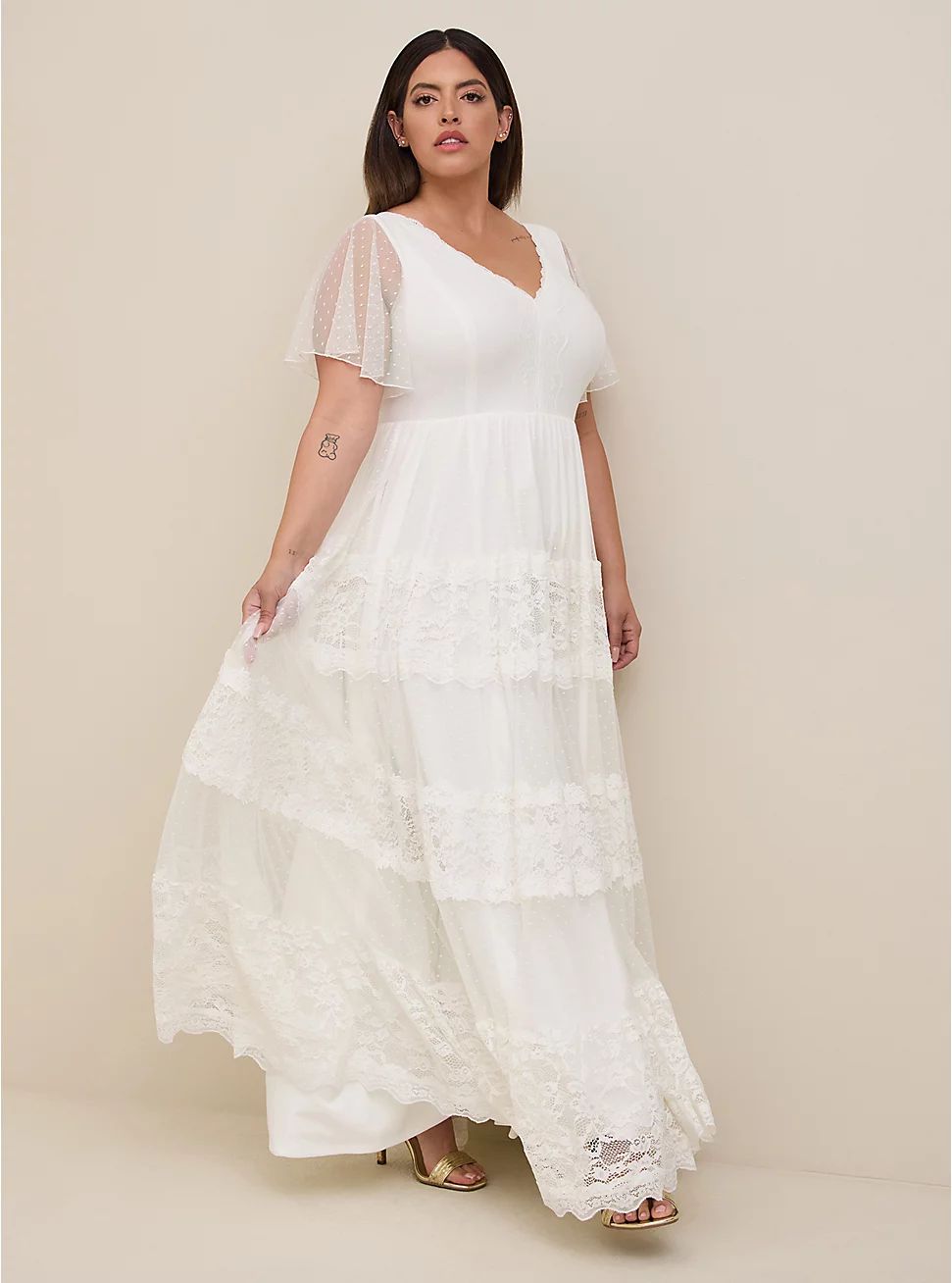 Ivory Lace A-line Boho Wedding Dress | Torrid (US & Canada)