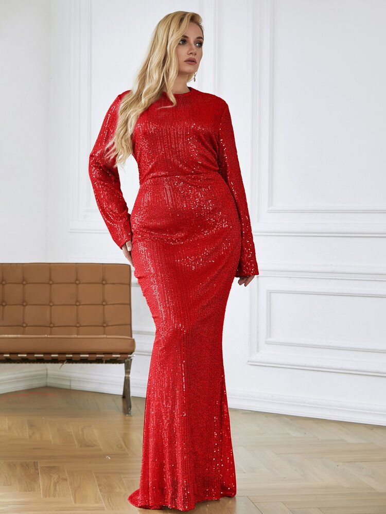 LOVE&LEMONADE Plus Contrast Sequin Dress | SHEIN