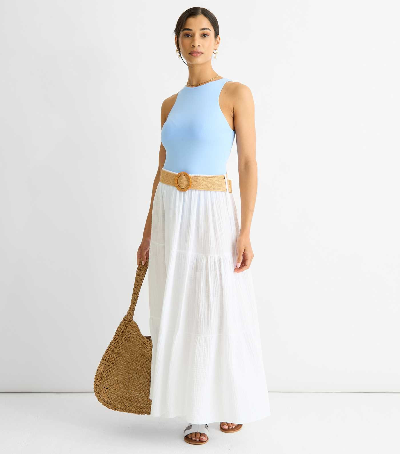 Gini London White Belted Tiered Maxi Skirt | New Look | New Look (UK)
