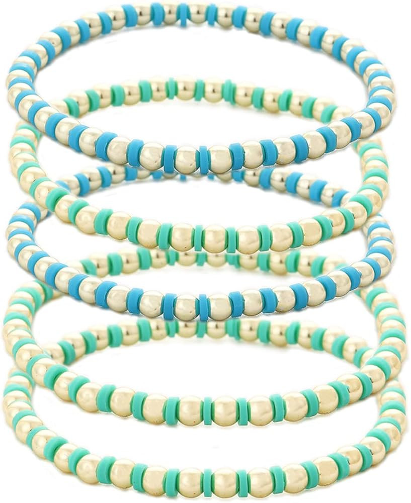 Colorful Beaded Bracelets for Women Heishi Bracelet Set Gold Bead Bracelets Resin Acrylic Bangle ... | Amazon (US)