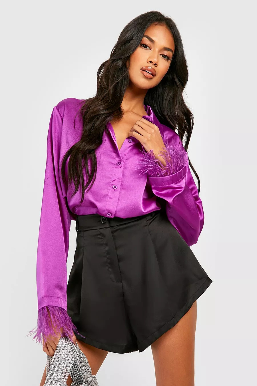 Feather Trim Satin Shirt | Boohoo.com (US & CA)