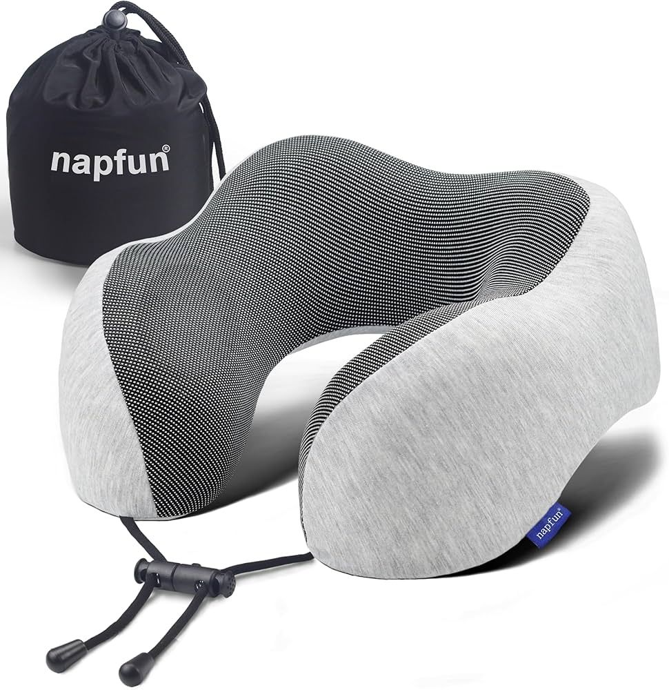 napfun Neck Pillow for Traveling, Upgraded Travel Neck Pillow for Airplane 100% Pure Memory Foam ... | Amazon (US)