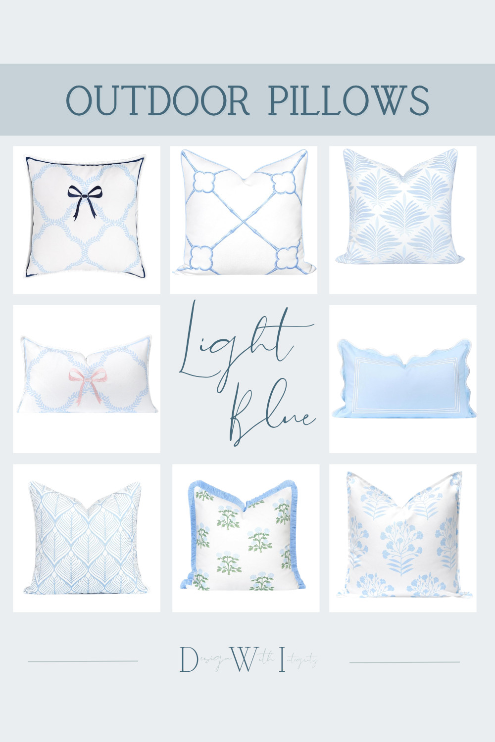 Soft blue is one of those colors that instantly makes an outdoor space feel calm, fresh, and inviting. I curated these outdoor pillow favorites with a mix of delicate florals, tailored embroidery, soft geometric patterns, and playful bow details to create a layered designer look. Mixing solids with statement prints keeps the space feeling balanced while adding just enough personality to elevate your patio, porch, or backyard seating.

Tap through to shop each pillow and build your own custom outdoor pillow combination for a timeless patio refresh.

#OutdoorDecor #PatioStyling #OutdoorLiving

outdoor pillows, light blue decor, blue outdoor pillows, patio pillows, pillow pairings, outdoor cushion covers, coastal patio decor, embroidered pillows, floral pillows, geometric pillows, lumbar pillows, patio refresh, backyard styling, Amazon home finds, shop the look 

 #LTKSeasonal #LTKHome