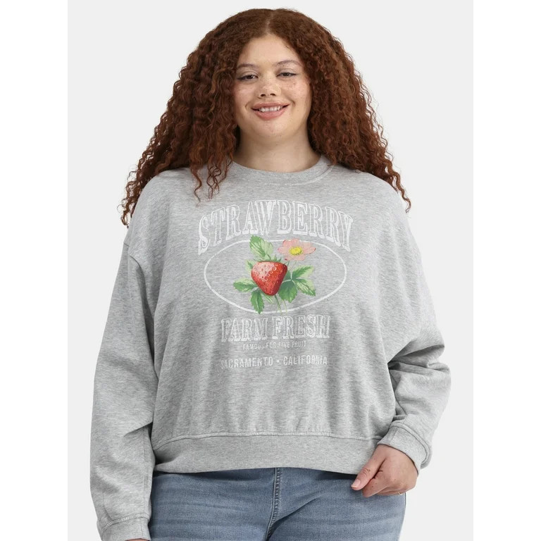 No Boundaries Graphic Crewneck Sweatshirt, Midweight, Women's Plus - Walmart.com | Walmart (US)