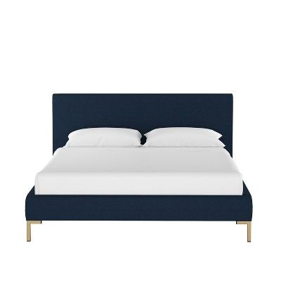 King Daisy Platform Bed with Brass Metal Y Legs Navy Linen - Cloth & Company | Target