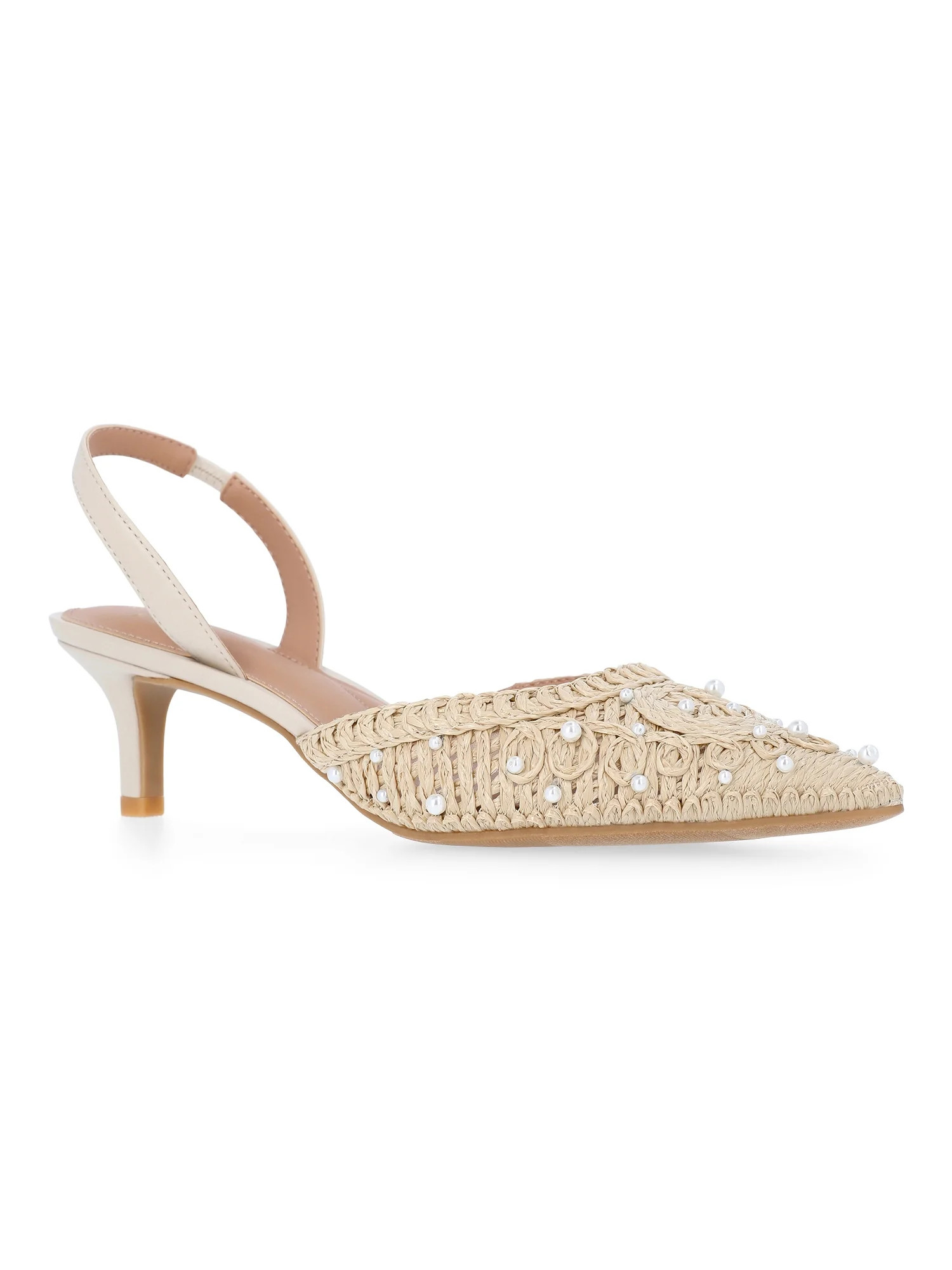 Time and Tru Women's Beaded Raffia Kitten Heels | Walmart (US)