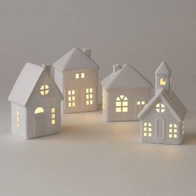 4pc Battery Operated Decorative Ceramic Village Set White - Wondershop&#8482; | Target