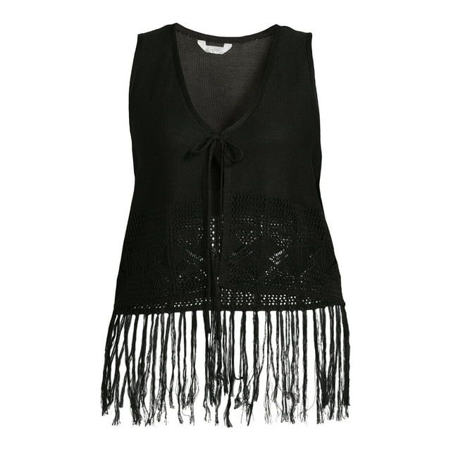 No Boundaries Juniors and Juniors Plus Fringe Vest, Sizes XS-3XL | Walmart (US)