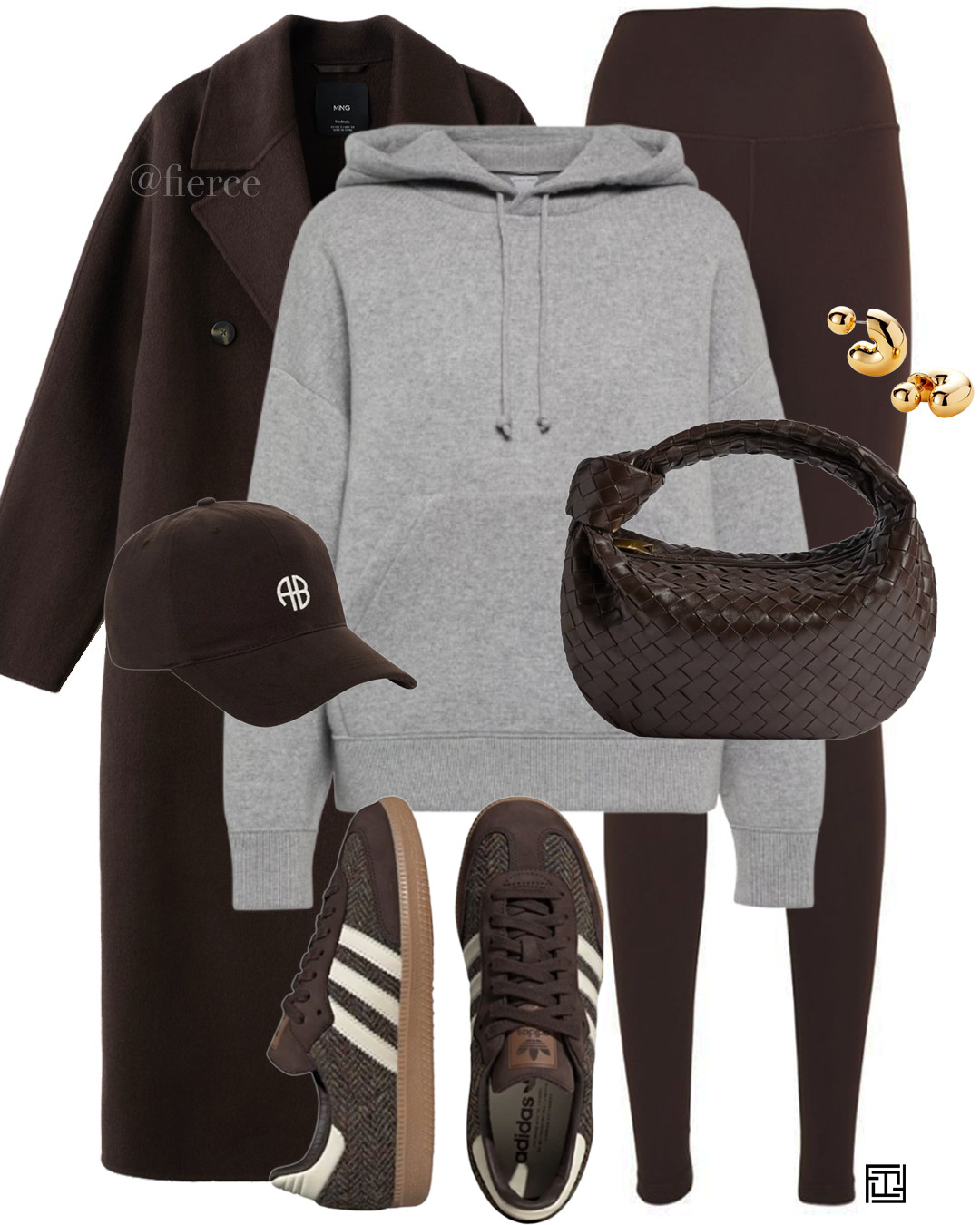 grey cashmere hooded jumper chocolate brown wool coat chocolate brown Bottega Jodie bag brown baseball cap chocolate brown adidas samba tweed casual weekend outfit 

 #LTKuk #LTKwinter #LTKeurope