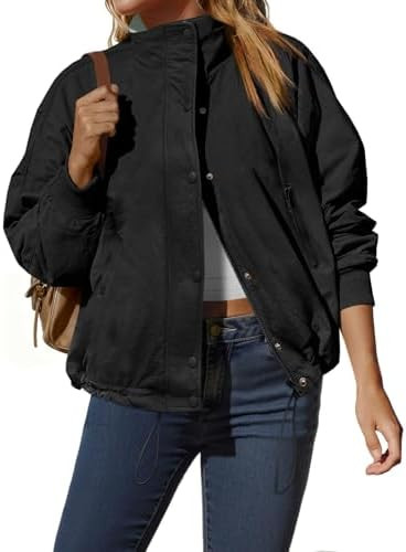 Tankaneo Womens Fleece Lined Cropped Jackets Full Zip Oversized Casual Coats Winter Warm Outerwea... | Amazon (US)