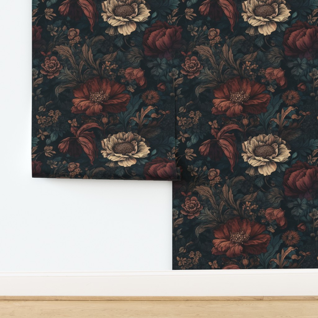 Gothic Dark Academia Floral Blooms Wallpaper | Spoonflower | Spoonflower