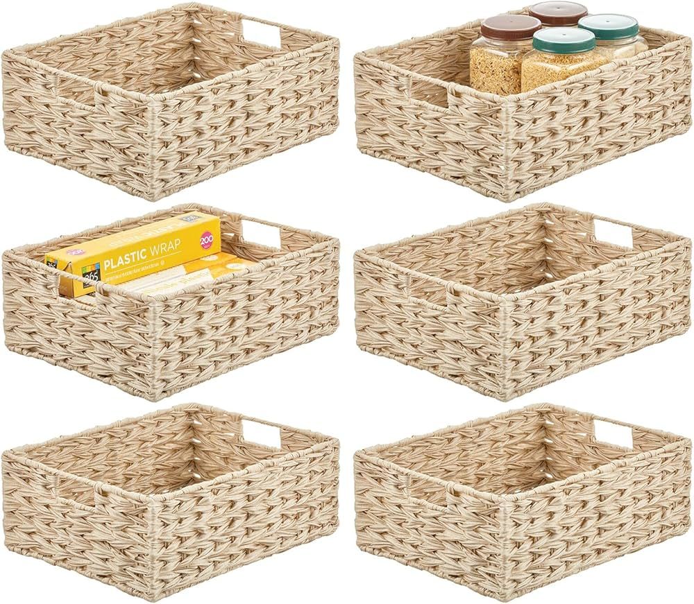 mDesign Woven Farmhouse Kitchen Pantry Food Storage Organizer Basket Bin Box - Container Organiza... | Amazon (US)