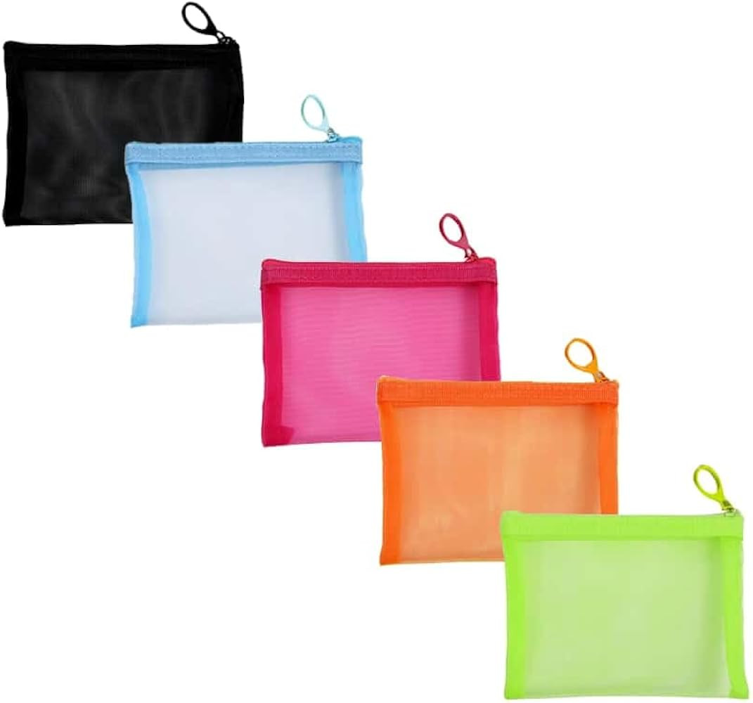 5 Pack Small Mesh Zipper Pouch Bags for Purse, Size 5" x 4" Travel Pouches for Daily Toiletries, ... | Amazon (US)