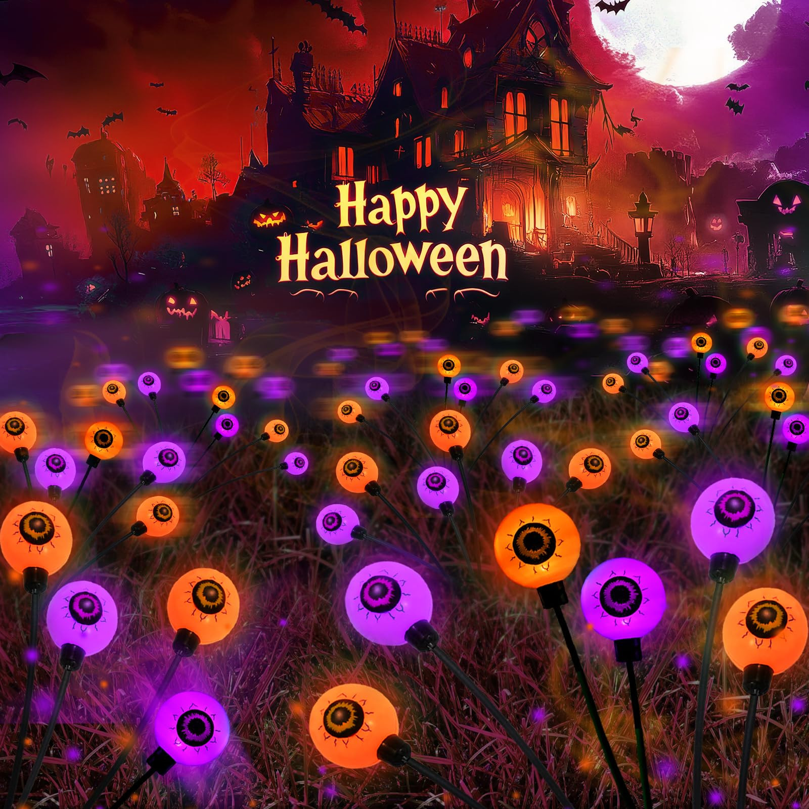6-Pack Purple and Orange Solar Eyeball Halloween Lights Outdoor, Solar Garden Lights Outdoor Waterproof, Solar Firefly Lights Swaying by Wind Fairy Lights for Pathway Yard Garden Halloween Decorations | Amazon (US)