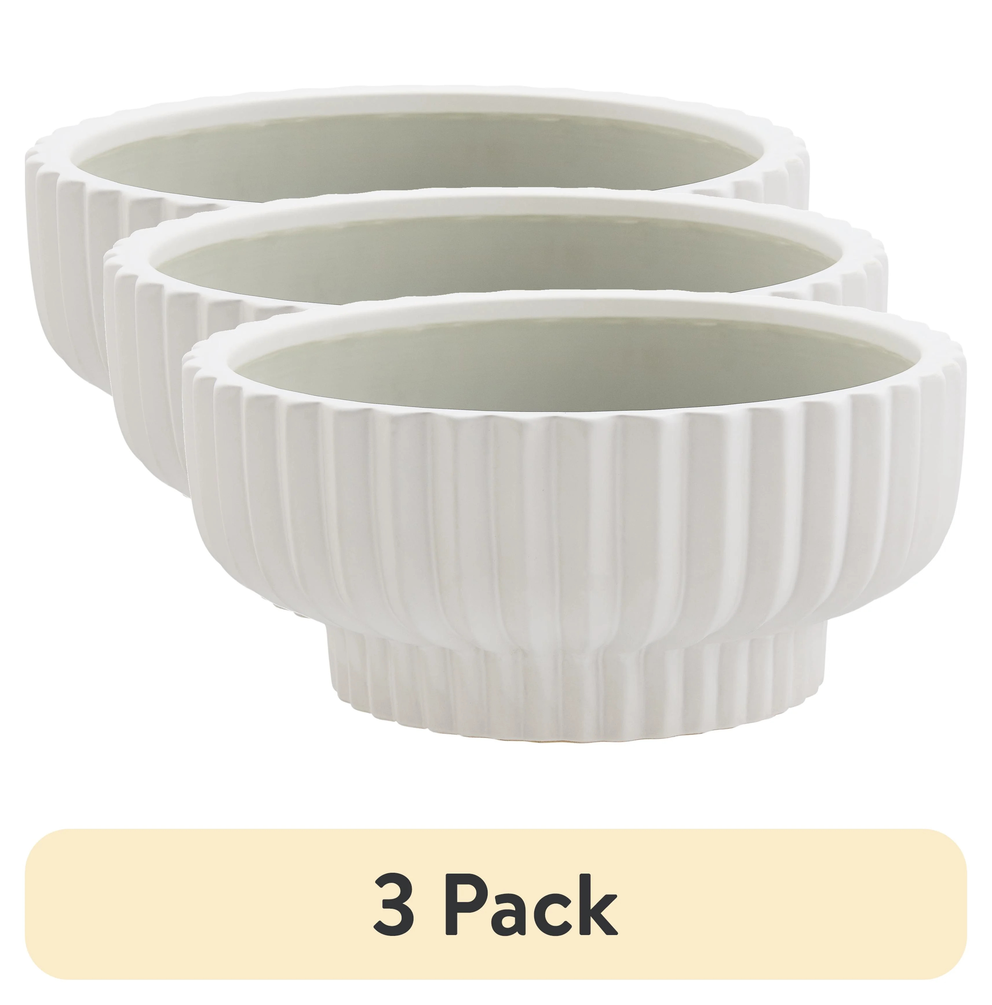 (3 pack) Better Homes & Gardens Pottery 12" Fischer Round Ceramic Planter, White | Walmart (US)