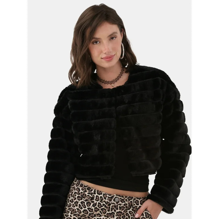 No Boundaries Quilted Faux Fur Jacket, Women's and Women's Plus | Walmart (US)