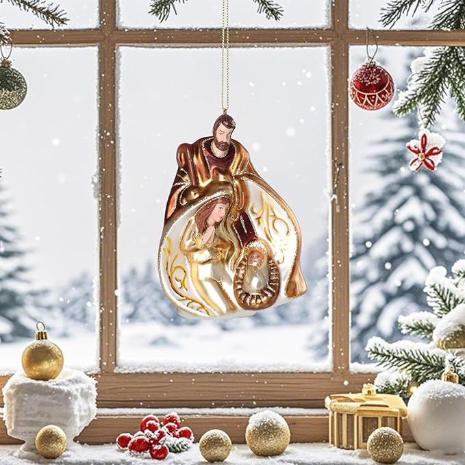 WONDER GARDEN Hand Blown Glass Ornaments for Christmas Tree, Nativity Scene Holy Family Hanging O... | Amazon (US)
