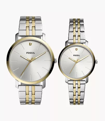 His and Her Lux Luther Three-Hand Two-Tone Stainless Steel Watch Gift Set | Fossil (US)